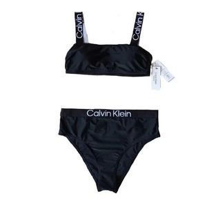 Calvin Klein Women's 2 Piece black Bandeau & High Waist Bikini XL NWT
